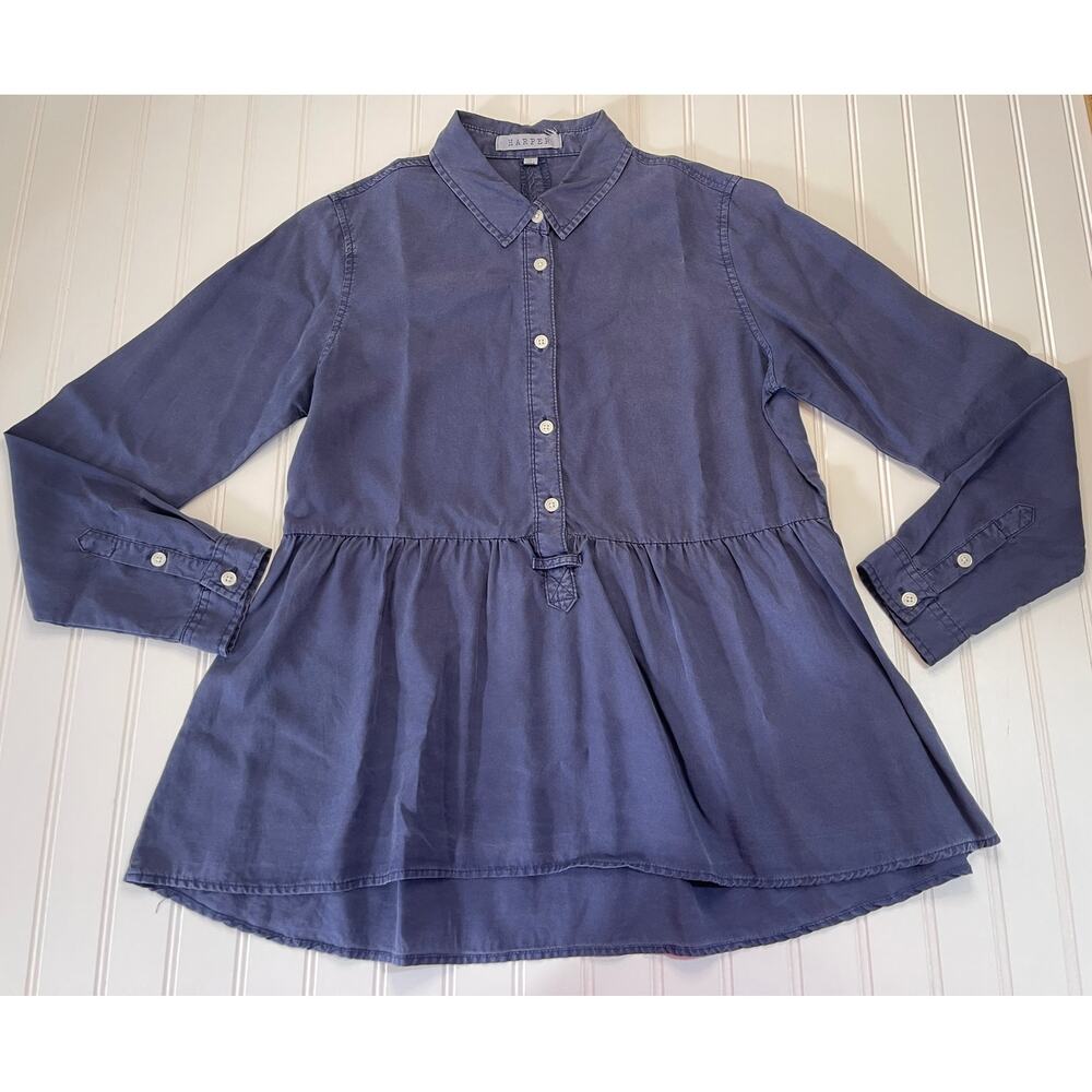 Harper Blue Button‎ Down Flowy Long Collared Top - Size Women's Small